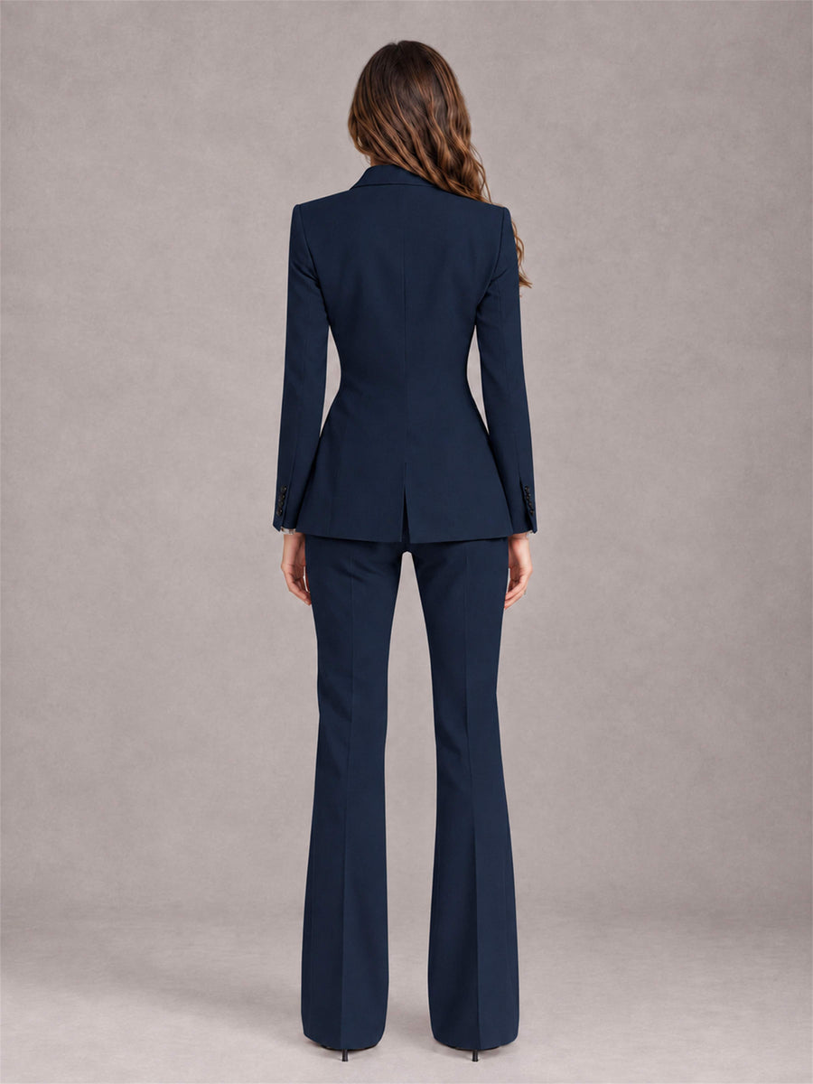 Navy Blue 2 Pieces Slim Fit Peak Lapel Women's Suits