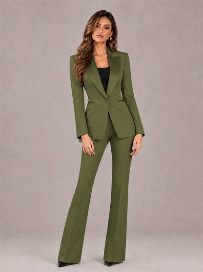 Olive Green 2 Pieces Slim Fit Peak Lapel Women's Suits