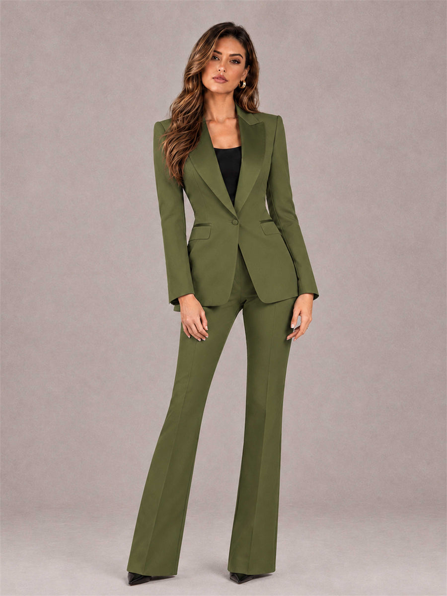 Olive Green 2 Pieces Slim Fit Peak Lapel Women's Suits
