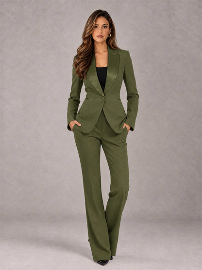 Olive Green 2 Pieces Slim Fit Peak Lapel Women's Suits
