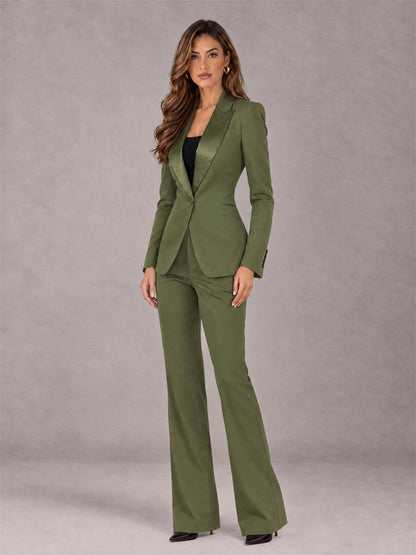 Olive Green 2 Pieces Slim Fit Peak Lapel Women's Suits