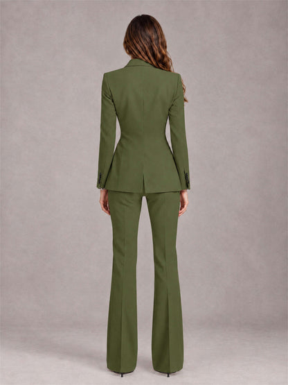 Olive Green 2 Pieces Slim Fit Peak Lapel Women's Suits