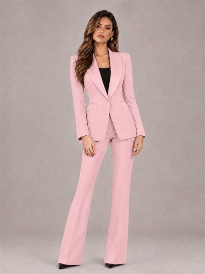 Pink 2 Pieces Slim Fit Peak Lapel Women's Suits