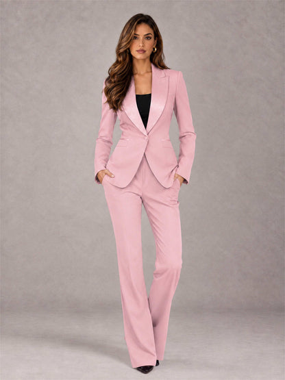 Pink 2 Pieces Slim Fit Peak Lapel Women's Suits