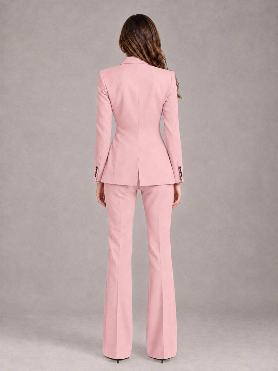 Pink 2 Pieces Slim Fit Peak Lapel Women's Suits