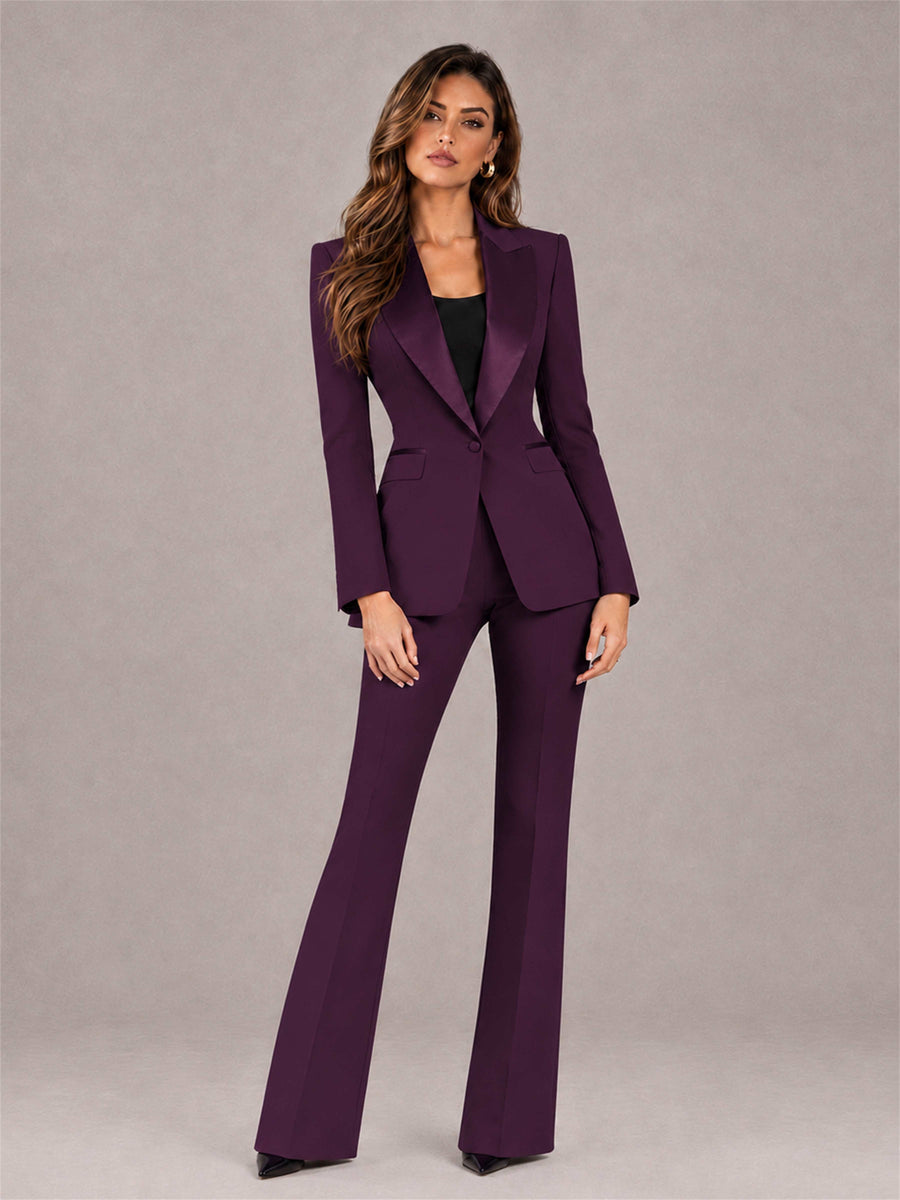 Plum 2 Pieces Slim Fit Peak Lapel Women's Suits