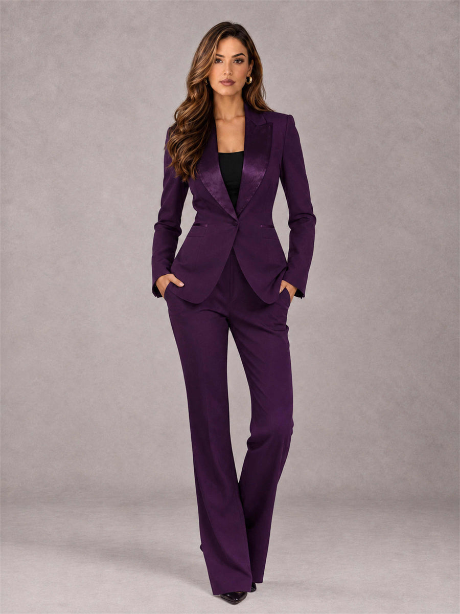 Plum 2 Pieces Slim Fit Peak Lapel Women's Suits