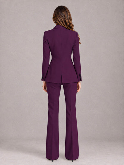 Plum 2 Pieces Slim Fit Peak Lapel Women's Suits