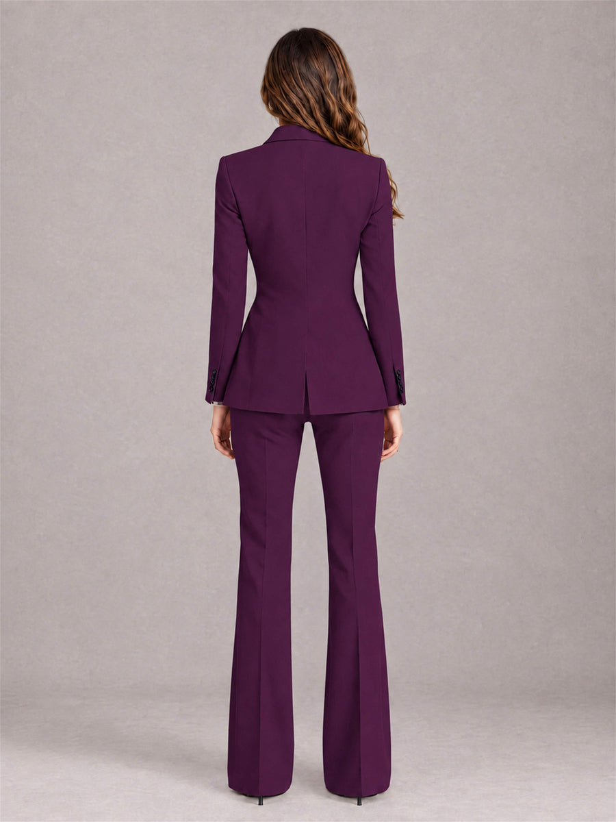 Plum 2 Pieces Slim Fit Peak Lapel Women's Suits
