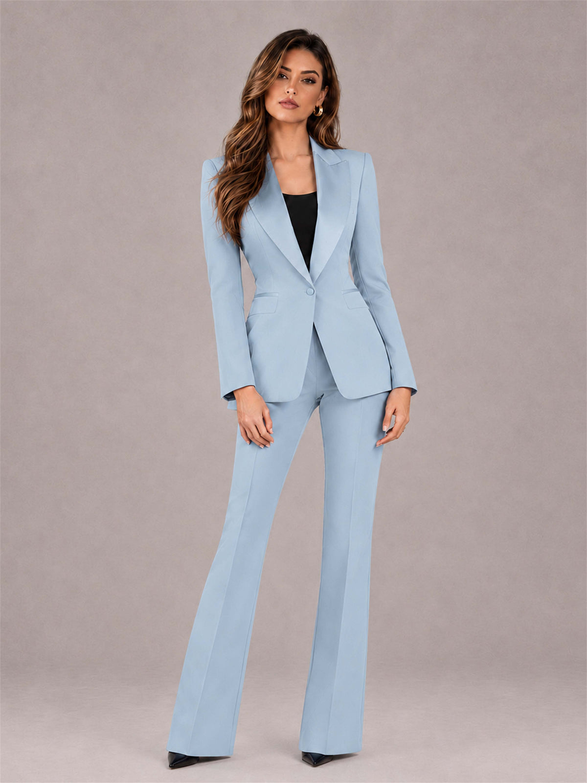 Powder Blue 2 Pieces Slim Fit Peak Lapel Women's Suits
