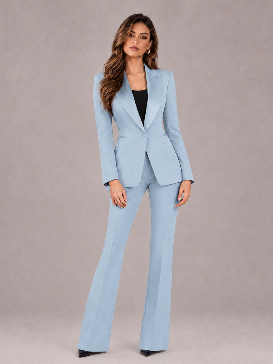 Powder Blue 2 Pieces Slim Fit Peak Lapel Women's Suits