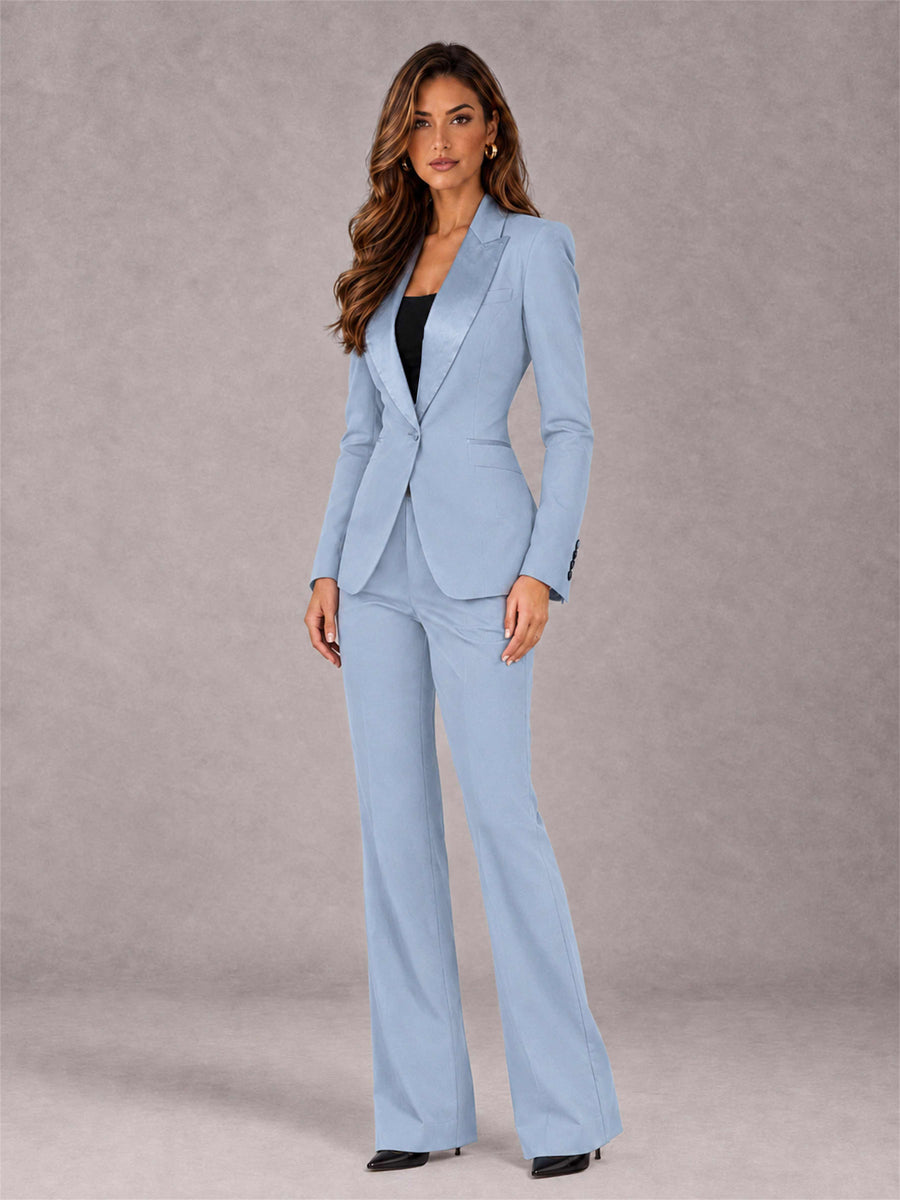 Powder Blue 2 Pieces Slim Fit Peak Lapel Women's Suits