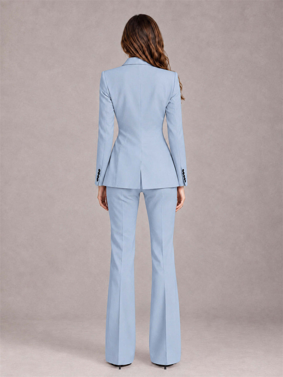Powder Blue 2 Pieces Slim Fit Peak Lapel Women's Suits