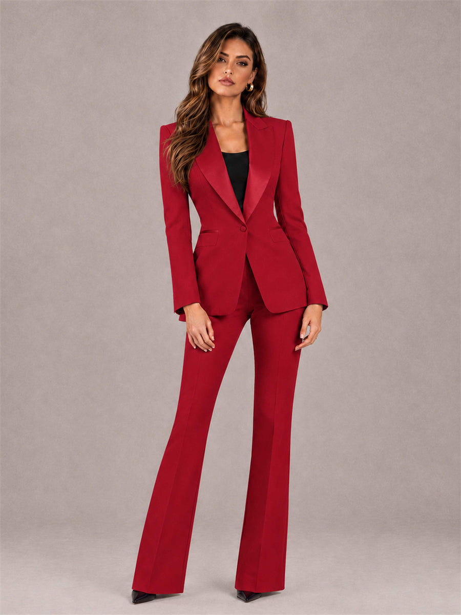 Red 2 Pieces Slim Fit Peak Lapel Women's Suits