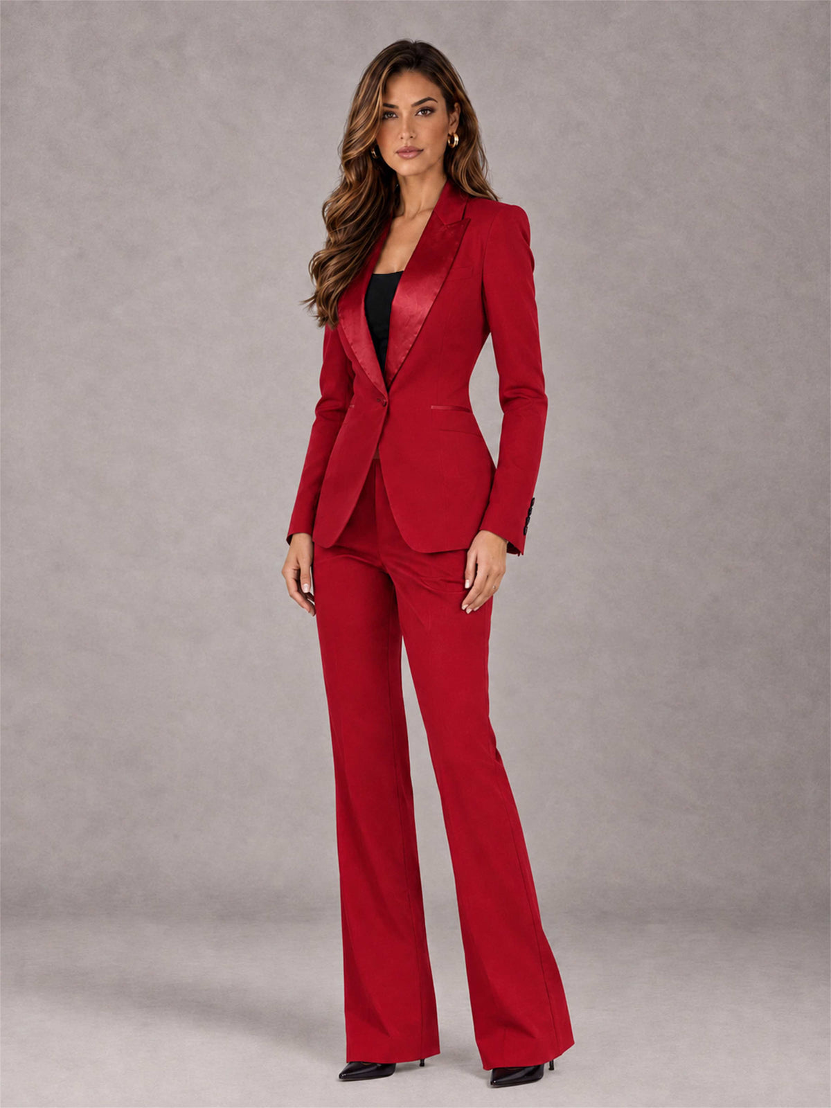 Red 2 Pieces Slim Fit Peak Lapel Women's Suits