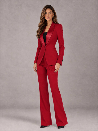 Red 2 Pieces Slim Fit Peak Lapel Women's Suits