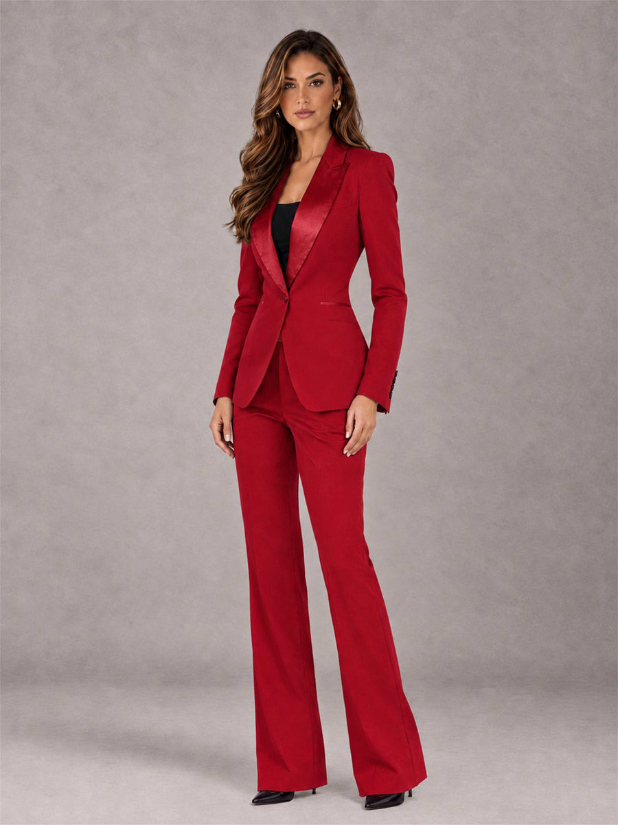 Red 2 Pieces Slim Fit Peak Lapel Women's Suits
