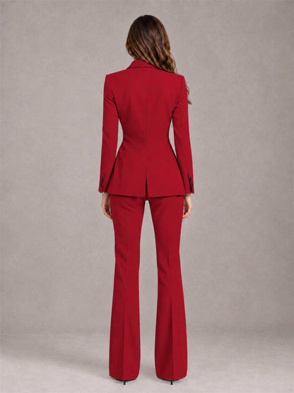 Red 2 Pieces Slim Fit Peak Lapel Women's Suits
