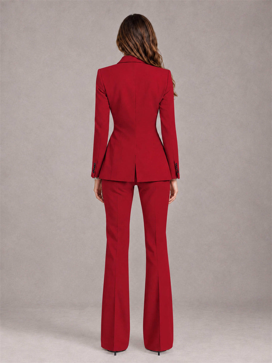 Red 2 Pieces Slim Fit Peak Lapel Women's Suits
