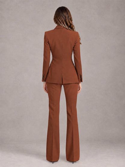 Rust 2 Pieces Slim Fit Peak Lapel Women's Suits