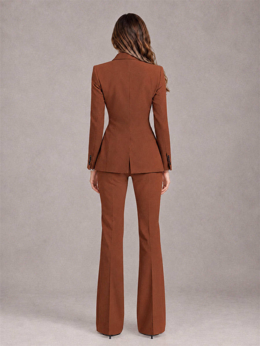 Rust 2 Pieces Slim Fit Peak Lapel Women's Suits