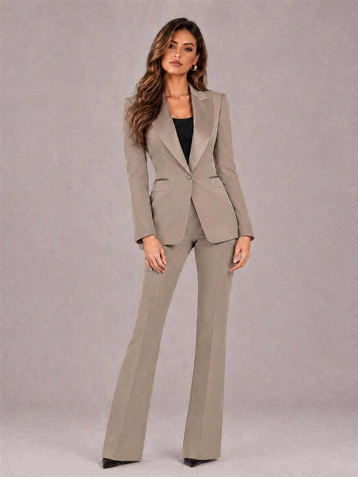 Taupe 2 Pieces Slim Fit Peak Lapel Women's Suits