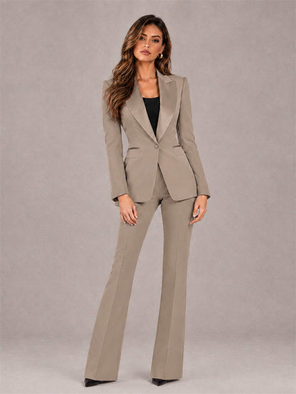 Taupe 2 Pieces Slim Fit Peak Lapel Women's Suits