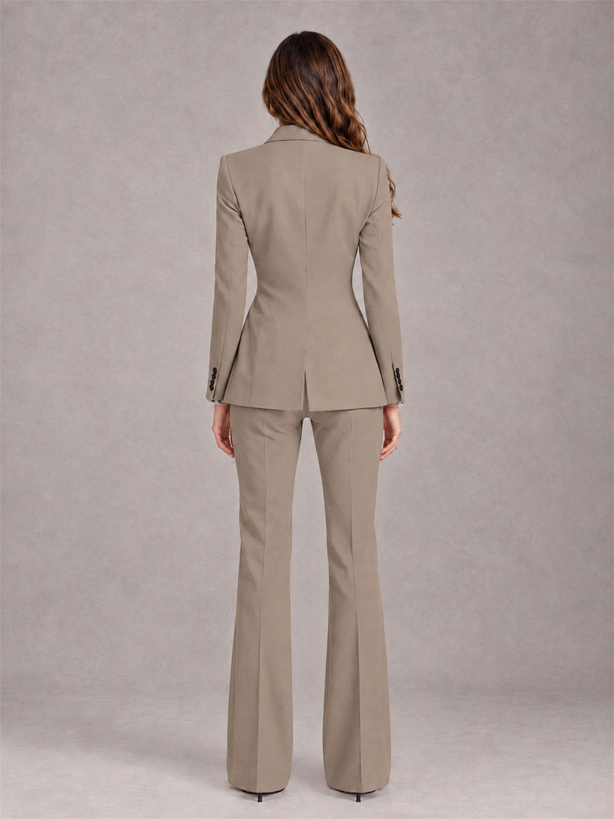 Taupe 2 Pieces Slim Fit Peak Lapel Women's Suits