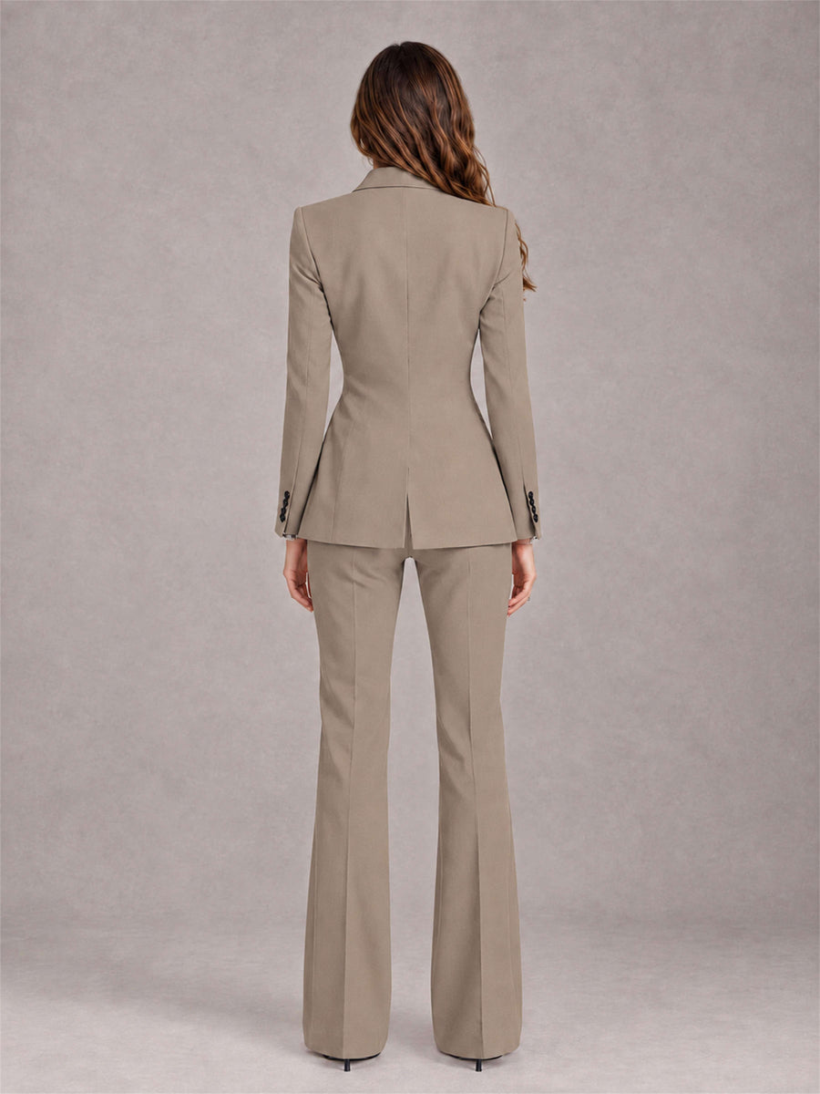 Taupe 2 Pieces Slim Fit Peak Lapel Women's Suits
