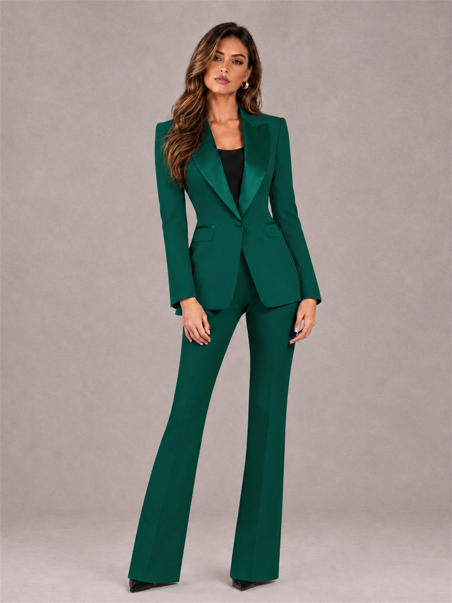 Teal 2 Pieces Slim Fit Peak Lapel Women's Suits