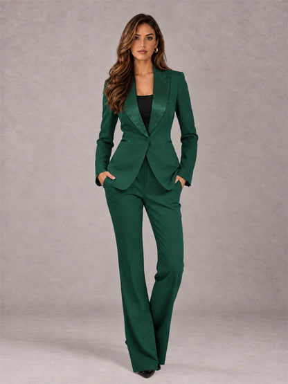 Teal 2 Pieces Slim Fit Peak Lapel Women's Suits