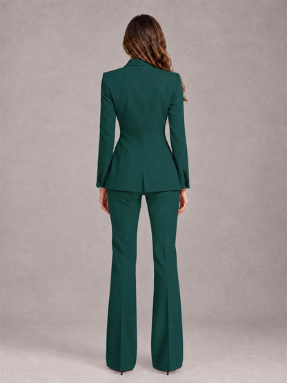 Teal 2 Pieces Slim Fit Peak Lapel Women's Suits