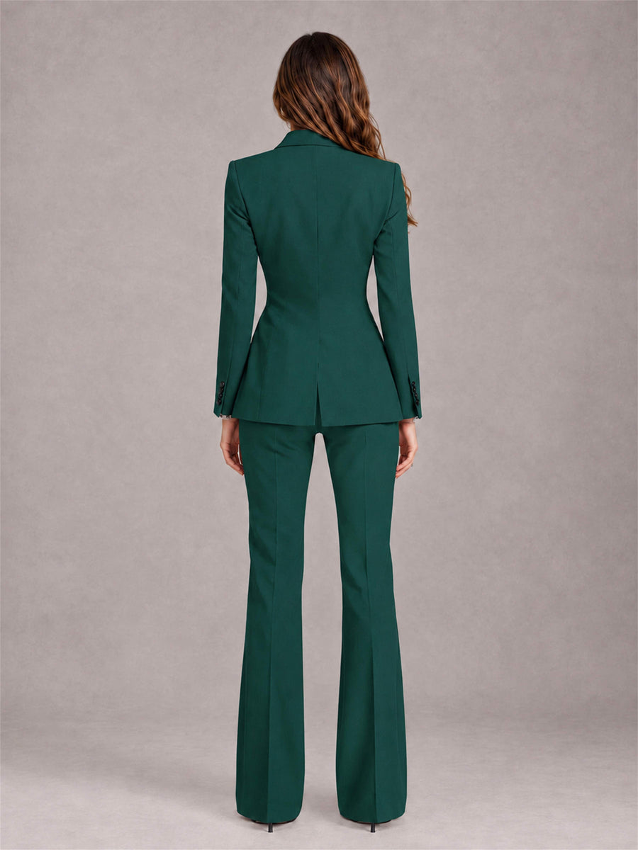 Teal 2 Pieces Slim Fit Peak Lapel Women's Suits