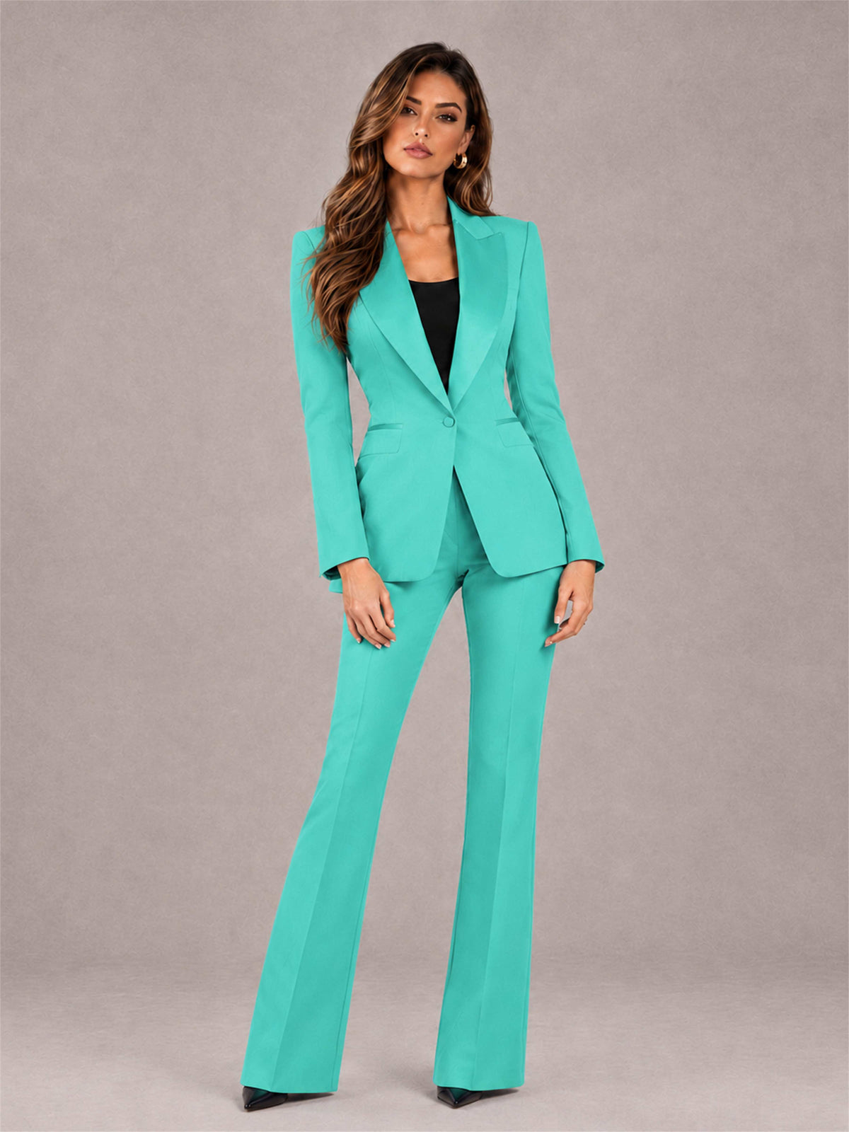 Turquoise 2 Pieces Slim Fit Peak Lapel Women's Suits
