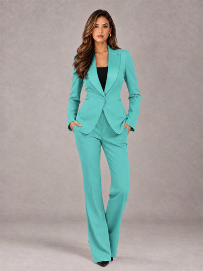 Turquoise 2 Pieces Slim Fit Peak Lapel Women's Suits
