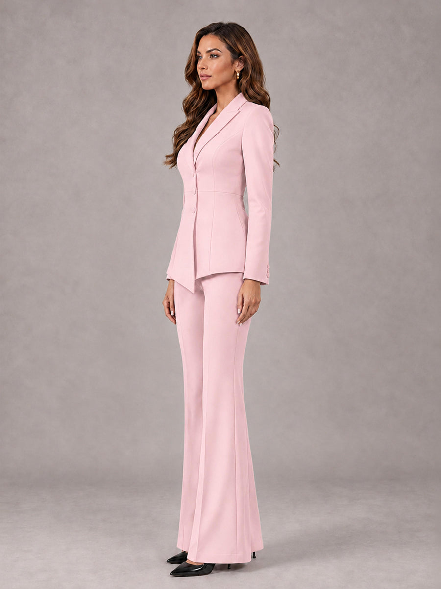Blush Pink 2 Pieces Tailored Fit Blazer and Pants Women's Suits
