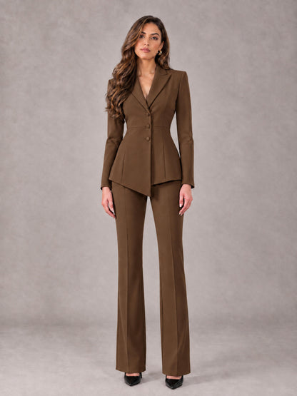 Brown 2 Pieces Tailored Fit Blazer and Pants Women's Suits