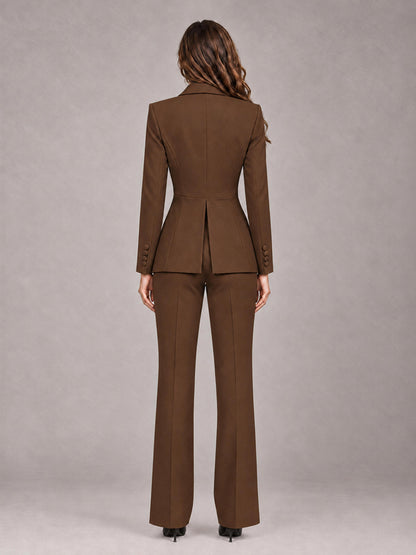 Brown 2 Pieces Tailored Fit Blazer and Pants Women's Suits