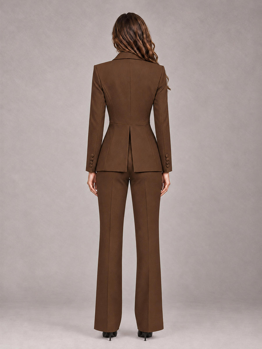 Brown 2 Pieces Tailored Fit Blazer and Pants Women's Suits