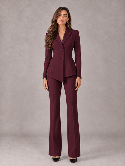 Burgundy 2 Pieces Tailored Fit Blazer and Pants Women's Suits