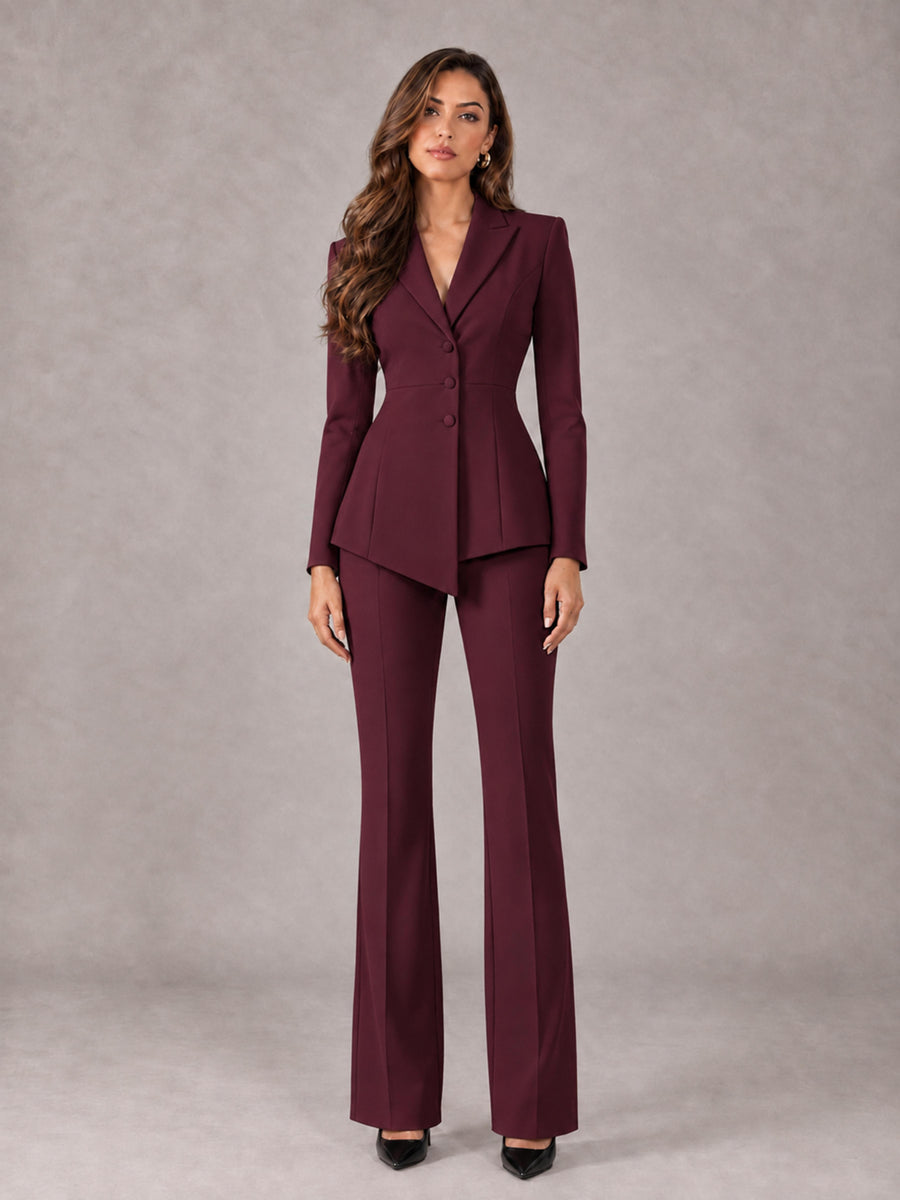 Burgundy 2 Pieces Tailored Fit Blazer and Pants Women's Suits