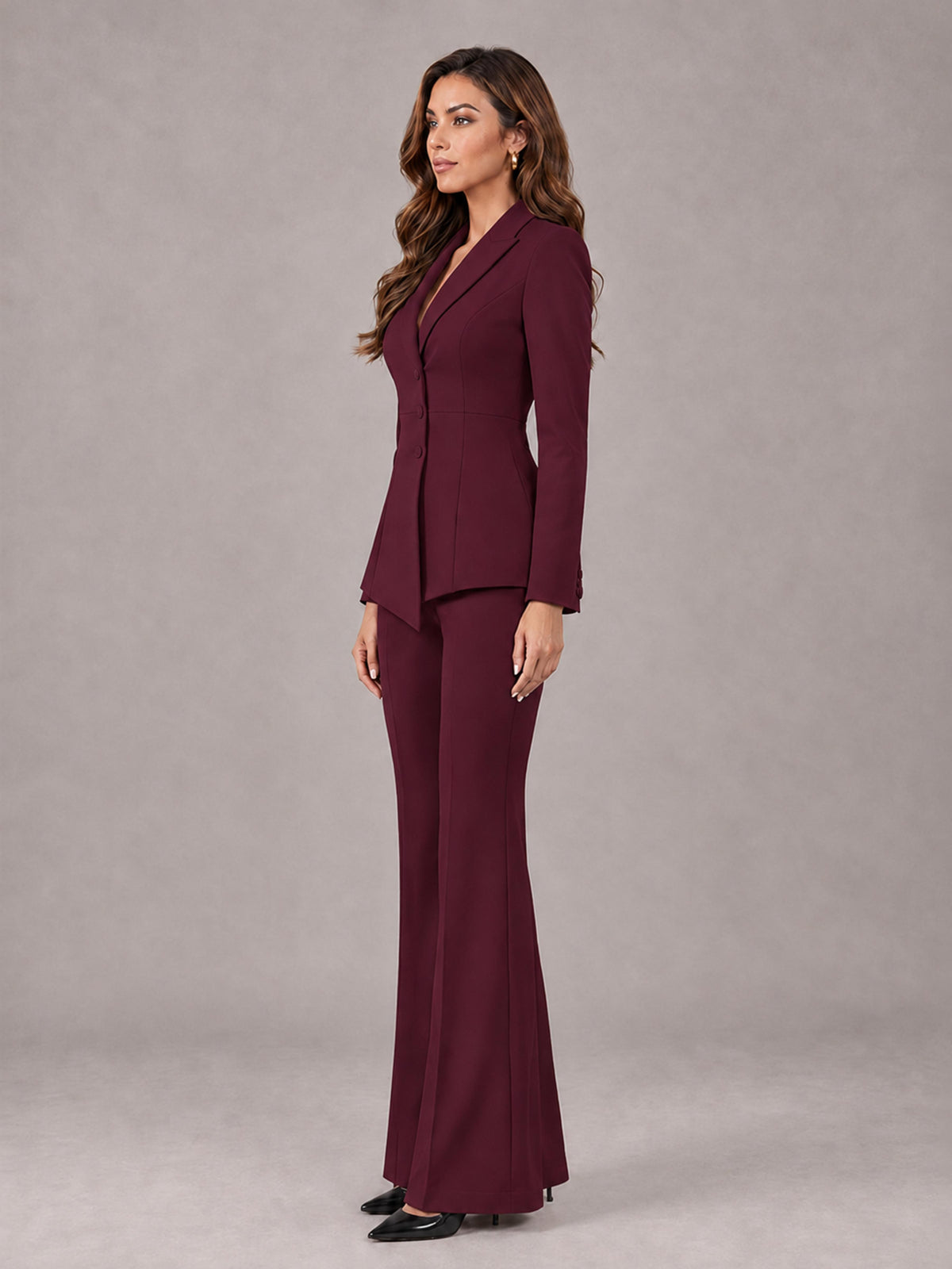 Burgundy 2 Pieces Tailored Fit Blazer and Pants Women's Suits