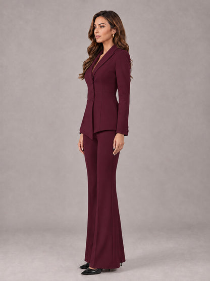 Burgundy 2 Pieces Tailored Fit Blazer and Pants Women's Suits