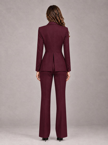 Burgundy 2 Pieces Tailored Fit Blazer and Pants Women's Suits
