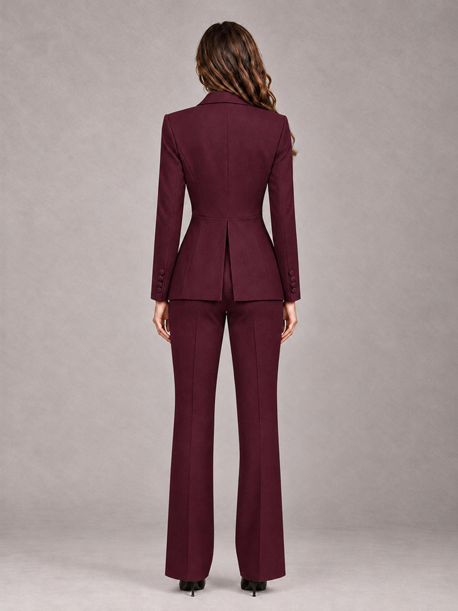 Burgundy 2 Pieces Tailored Fit Blazer and Pants Women's Suits