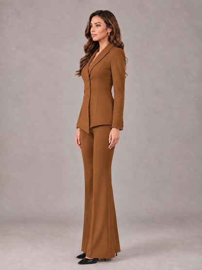 Burnt Orange 2 Pieces Tailored Fit Blazer and Pants Women's Suits