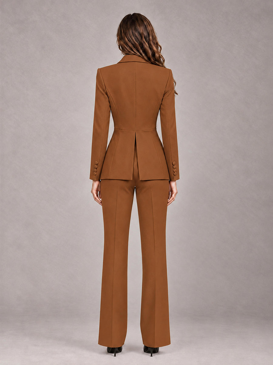 Burnt Orange 2 Pieces Tailored Fit Blazer and Pants Women's Suits