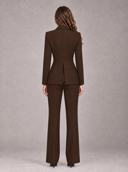 Chocolate 2 Pieces Tailored Fit Blazer and Pants Women's Suits