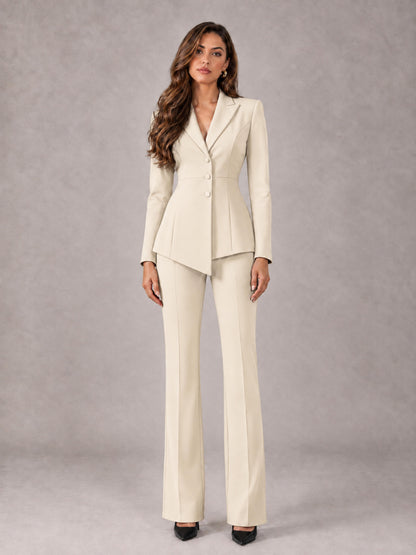 Cream 2 Pieces Tailored Fit Blazer and Pants Women's Suits