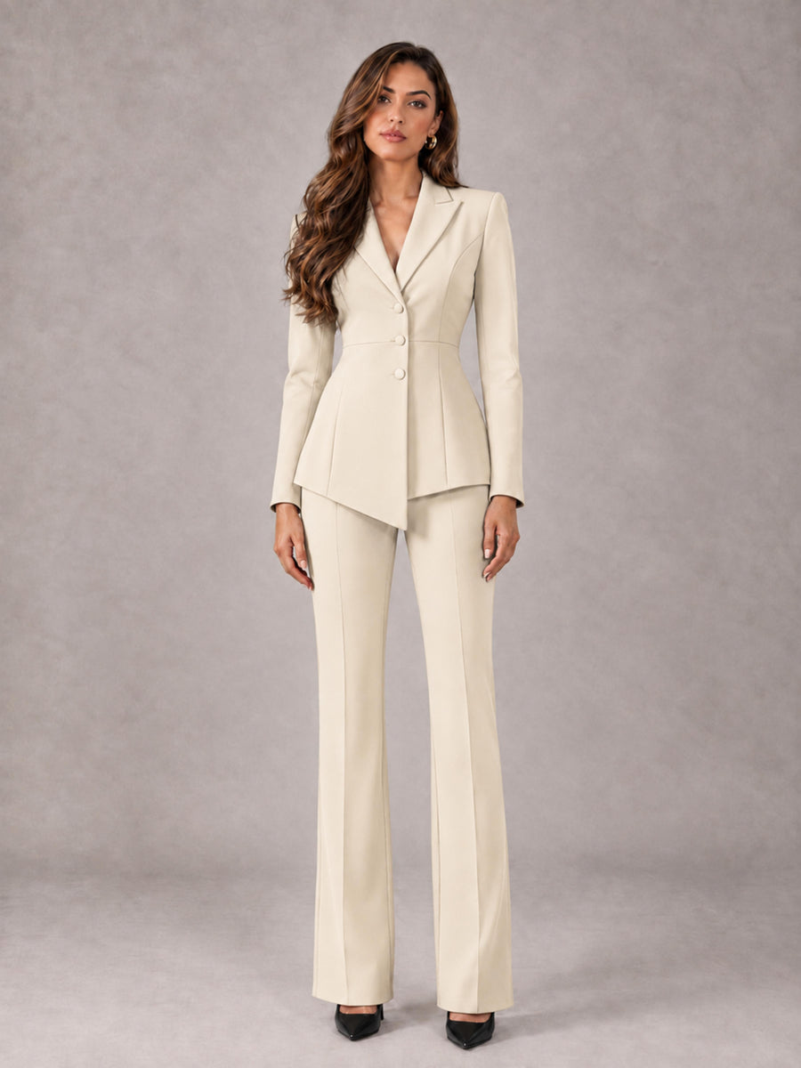 Cream 2 Pieces Tailored Fit Blazer and Pants Women's Suits